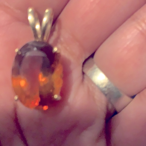10k solid gold and natural mandarin citrine pendant - Picture 2 of 4